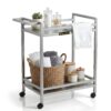 2-tire Multipurpose Metal Rolling Trolley (Silver)